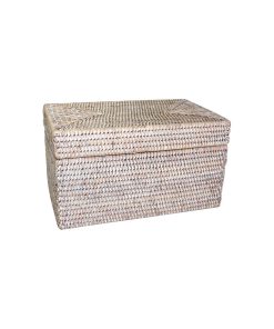 White Rattan Rectangular Lidded Storage Basket