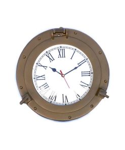 Decorative Ship Porthole Clock, Antique Brass, 12"