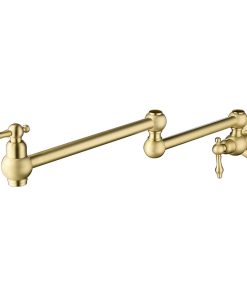 Wellfor Wall Mount Pot Filler Kitchen Faucet With 4 GPM Flow Rate, Brushed Gold
