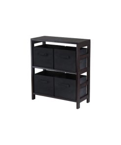 Winsome Capri 2-Section M Storage Shelf With 4 Foldable Black Fabric Baskets