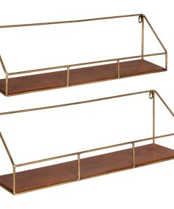 Westland Wood and Metal Floating Wall Shelves, Walnut Brown 2 Piece