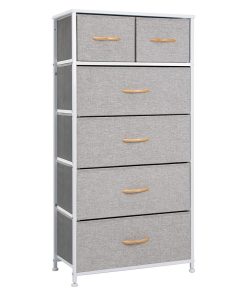 Wide Vertical Home Storage 6 Drawers, Light Gray