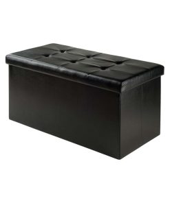 Winsome Ashford Faux Leather Storage Ottoman Bench in Black