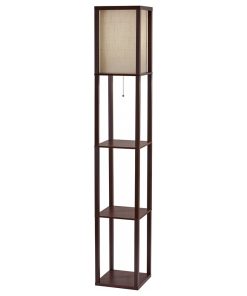 10.25"x10.25"x63" Walnut Fabric Shelf Lamp
