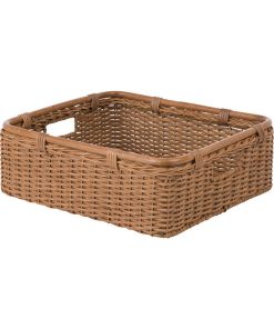 Wide Storage and Shelf Basket, Wicker and Rattan With Handles, Caramel Brown