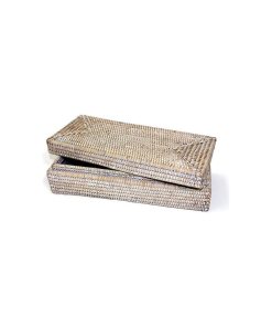 White Wash Rattan Long Rectangular Lidded Box