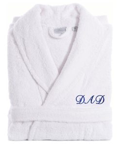 White Terry Bathrobe For Dad With Navy Embroidery, Large/X-Large