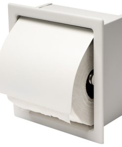 White Matte Stainless Steel Recessed Toilet Paper Holder With Cover