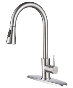Wellfor Single Level Stainless Steel Pull Down Kitchen Sink Faucet, Brushed Nick