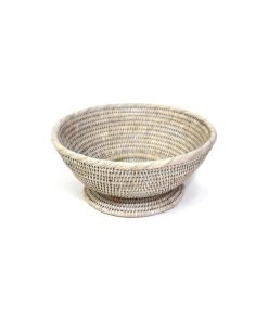 White Wash Rattan Round Pedestal Basket
