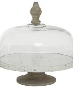 White Glass and Iron Cake Stand with Cloche, 12x12x12