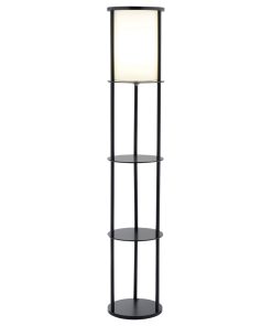 11.5"x11.5"x62.5" Black Wood Round Shelf Floor Lamp