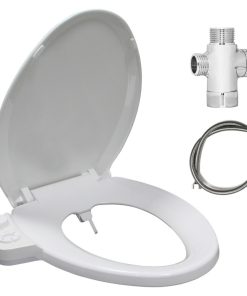 Soft Close Dual Nozzle Non-Electric Bidet Elongated Toilet Seat With T Adapter