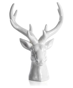 White Ceramic Stag Head Figurine Statue