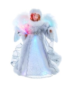 12" Silver and White Angel Tree Topper, Fiberoptic LED Lights
