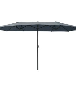 14' Double-sided Twin Patio Umbrella Sun Shade Crank Outdoor Garden Market Grey