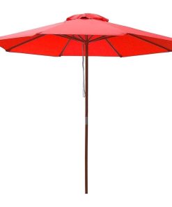 Wood Patio Umbrella, Pulley Control, 9', Red