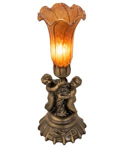 13 High Amber Pond Lily Twin Cherub Mini Lamp