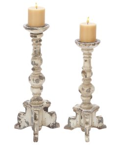 White Wood Vintage Candle Holder Set of 2 20", 17"H