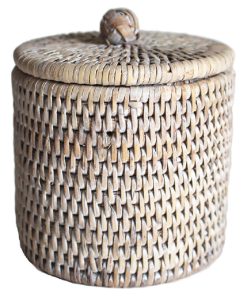 White Rattan Small Bathroom Containers Set of 2