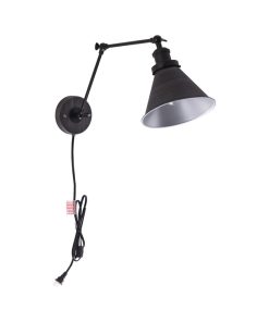 1-Light Plug-In Swing Arm Wall Sconce, Black