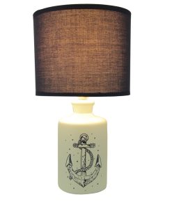 White and Navy Blue Nautical Anchor Table Lamp with Fabric Shade