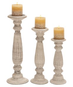 White Mango Wood Traditional Candle Holder Set of 3 18", 15", 12"H