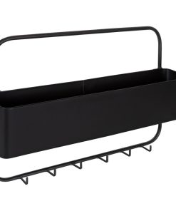 Yeager Metal Wall Pocket with Hooks, Black 21x14