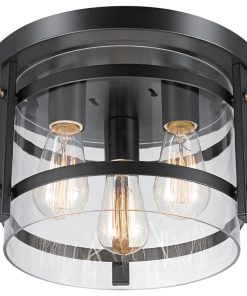 Wexford 3-Light Dark Bronze Semi-Flush Mount Ceiling Light, Clear Glass