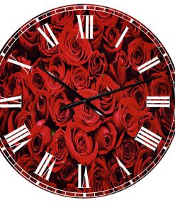 Winter Red Rose Floral Round Metal Wall Clock, 23x23