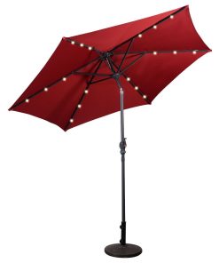 Wellfor 9 Feet Patio LED Solar Umbrella with Crank, Burgundy