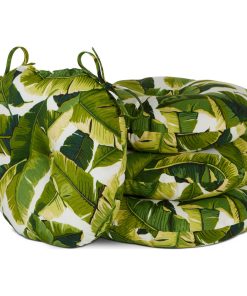 15" Round Outdoor Bistro Chair Cushion, Set of 4, Palm Leaves White
