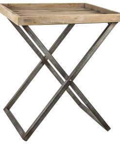 Wood Metal Folding Accent Table