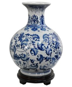 12" Floral Blue and White Porcelain Vase