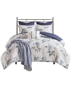 100% Polyester 7 Piece Printed Seersucker Comforter Set with Throw Blanket