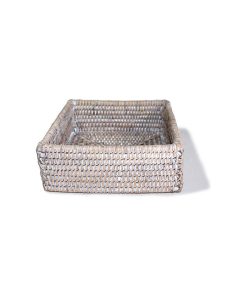White Rattan Square Napkin Boxes Set of 2