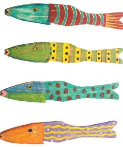 Whimsical Folk Art Fish 4-Piece Set Multicolored