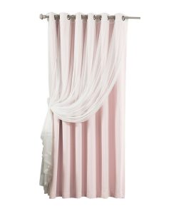Wide Width Tulle Sheer Lace Blackout 2-Piece Curtain Set, Light Pink