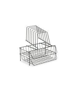 Wire Double Tray With Step File, 8 Comp, Steel, 13 7/8"X10 1/8"X14", Black