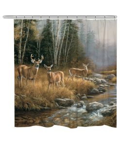 Wild Whitetail Deer Family Shower Curtain