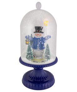 13.5" LED Lighted Snowing Musical Snowman Under Cloche Christmas Decoration
