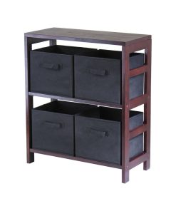 Winsome Leo 2-Section Storage Shelf with 4 Foldable Black Fabric Baskets