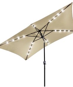 10x6.5 ' 20 Leds 6 Ribs Patio Solar Led Umbrella Tilt, Beige