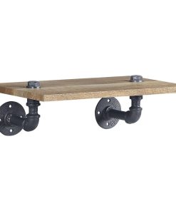 1 Tier Oak Wood Floating Shelf With Metal Tube, Sandy Black