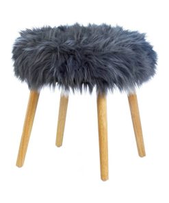 Zingz & Thingz 17.75" Round Faux Fur Upholstered Stool in Gray