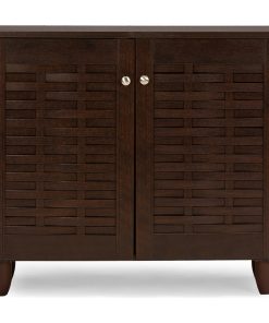 Winda and 2-Door Dark Brown Wooden Entryway Shoes Storage Cabinet