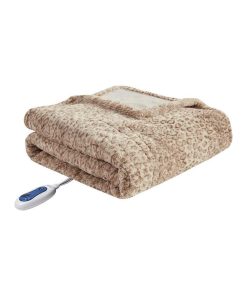 100% Polyster Zuri Oversized Faux Fur Heated Throw - Leopard