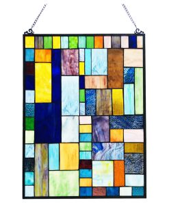 YVONNE Tiffany-Style Geometric Stained Glass Window Panel, 24"
