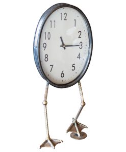 Whimsical Round Tabletop Metal Clock Duck Bird Feet Desk Bedside Vintage Style