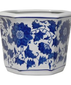 10" Floral Blue and White Porcelain Flower Pot